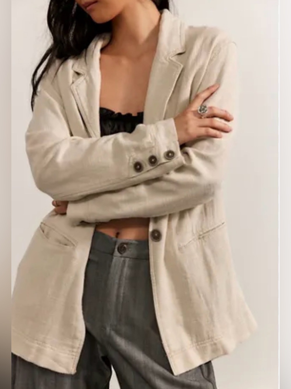 WE THE FREE Beckett Boyfriend Linen Blend Oversized Menswear Blazer size Large